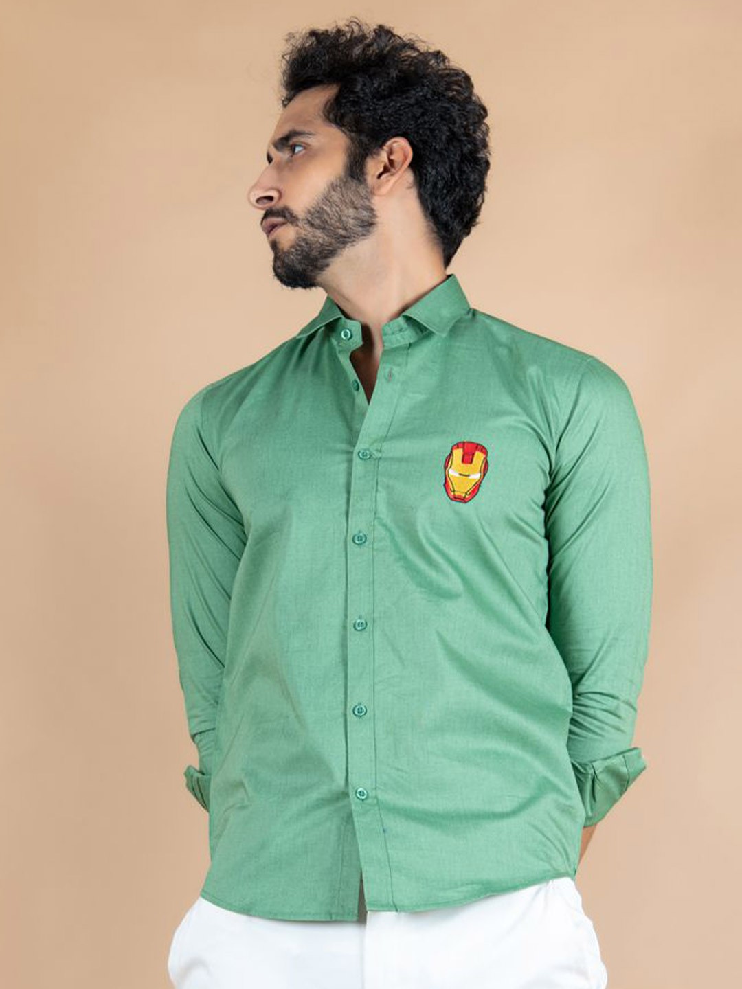 

Tistabene Men Standard Spread Collar Solid Cotton Casual Shirt, Green