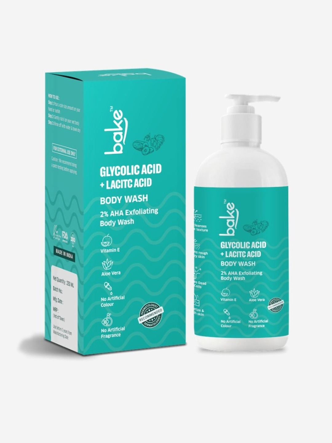 

BAKE 2% AHA With Glycolic Acid & Lactic Acid Body Wash-250ml, Transparent