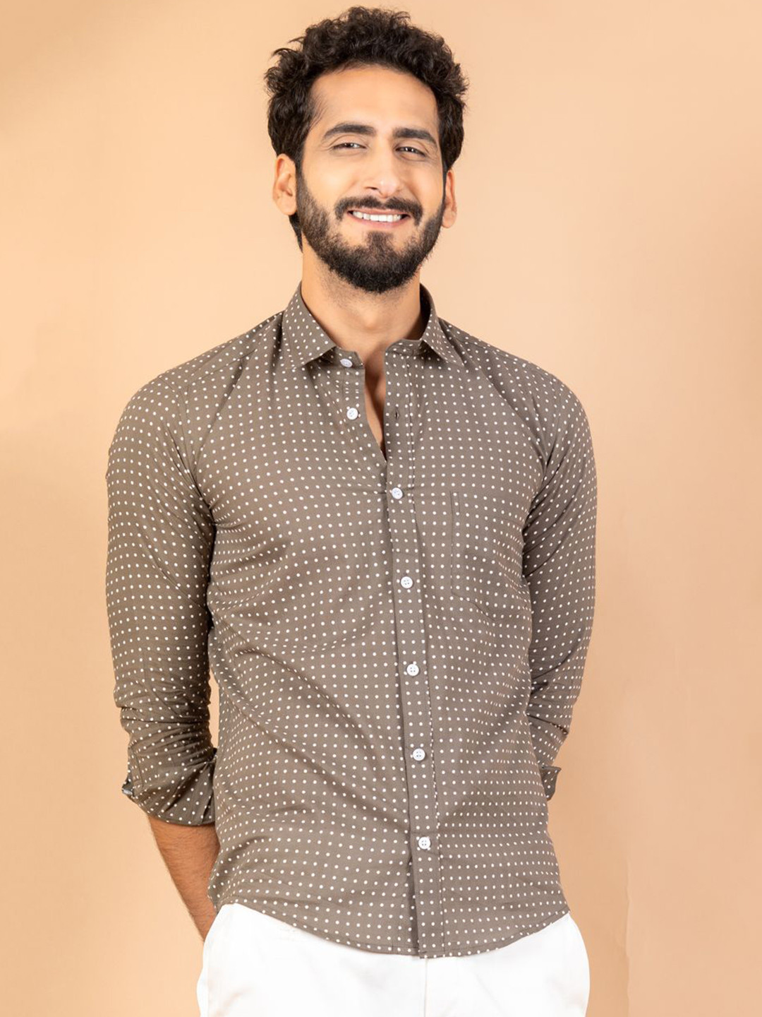 

Tistabene Men Standard Spread Collar Micro Ditsy Printed Cotton Casual Shirt, Grey