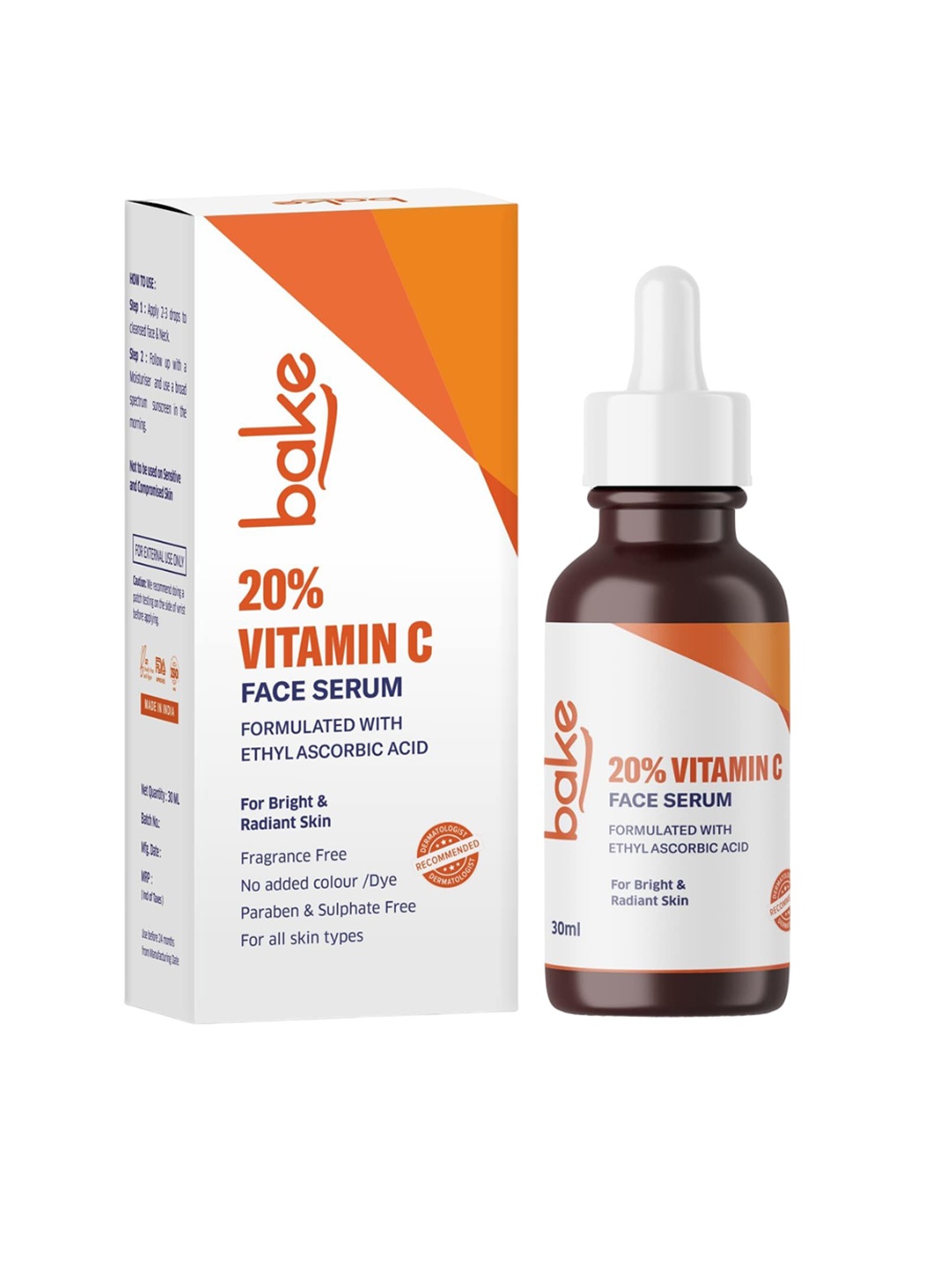 

BAKE 20% Vitamin C Serum for Skin Brightening & Glowing Skin - 30ml, White