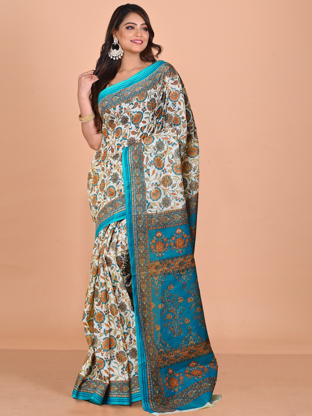 

Unnati Silks Women Ethnic Motifs Handloom Saree, Cream