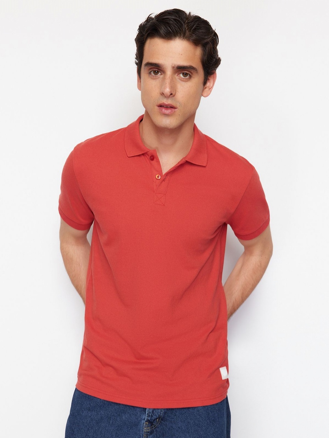 

Trendyol Men Solid Polo Collar Cotton T-Shirt, Red