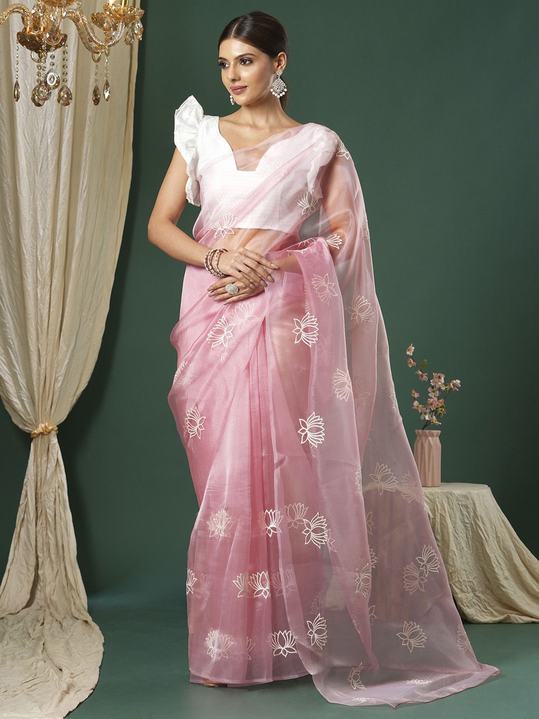 

KALINI Floral Embroidered Organza Saree, Mauve