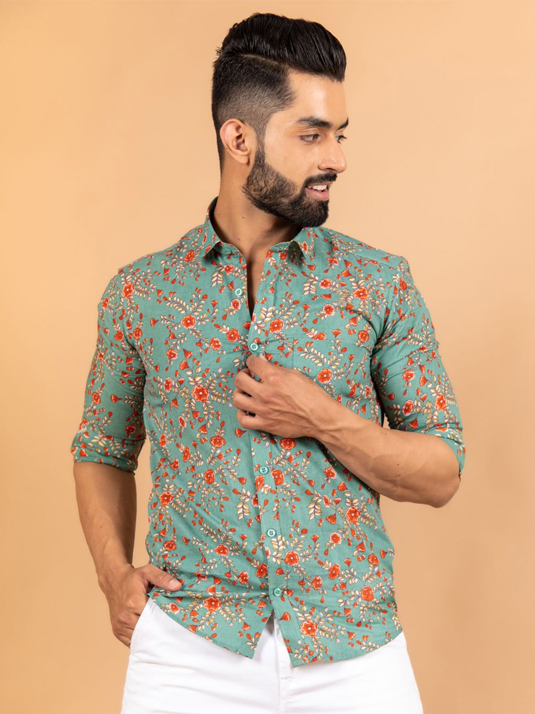 

Tistabene Men Standard Floral Opaque Printed Casual Shirt, Sea green