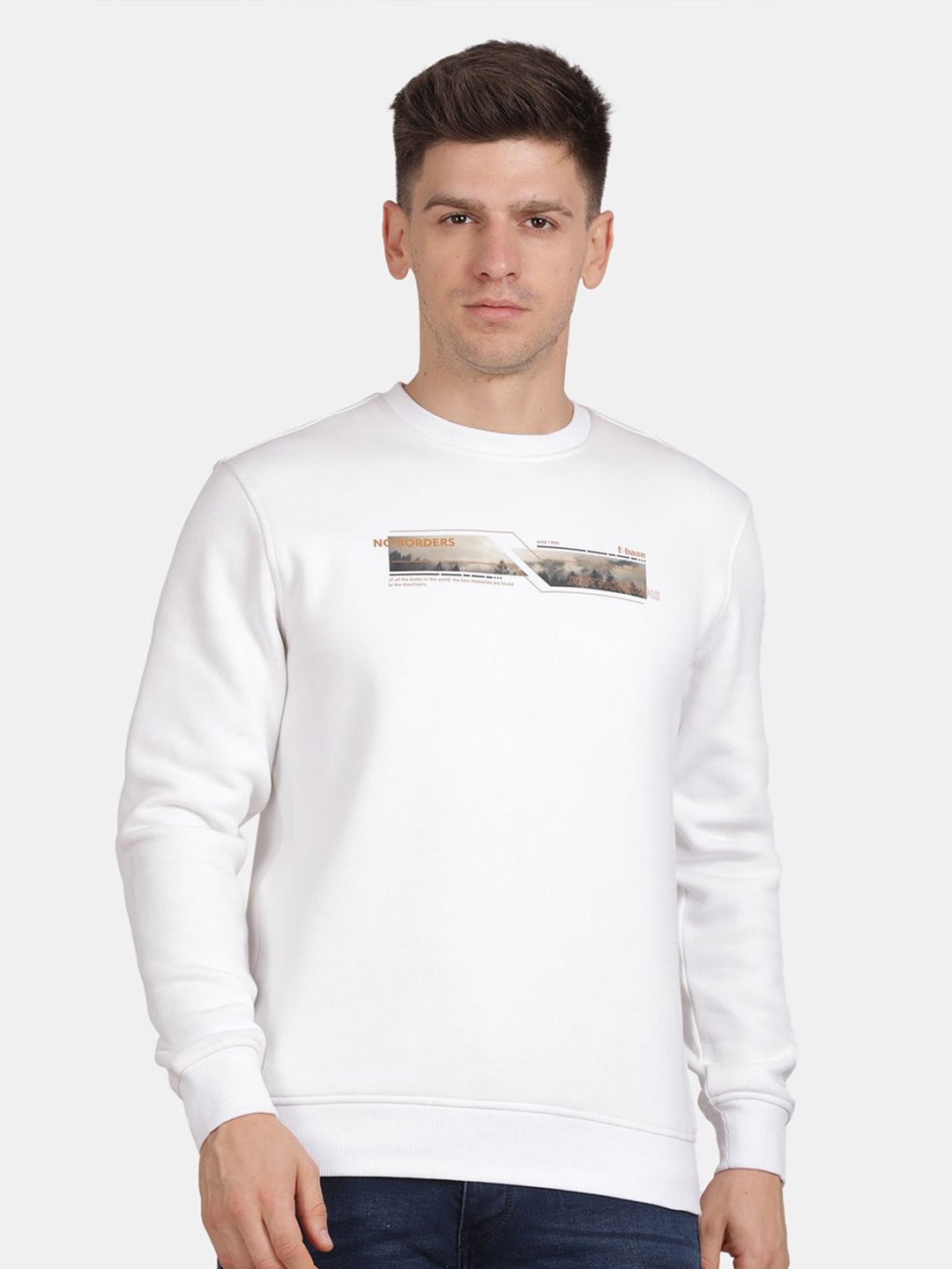 

t-base Men Printed Sweatshirt, White