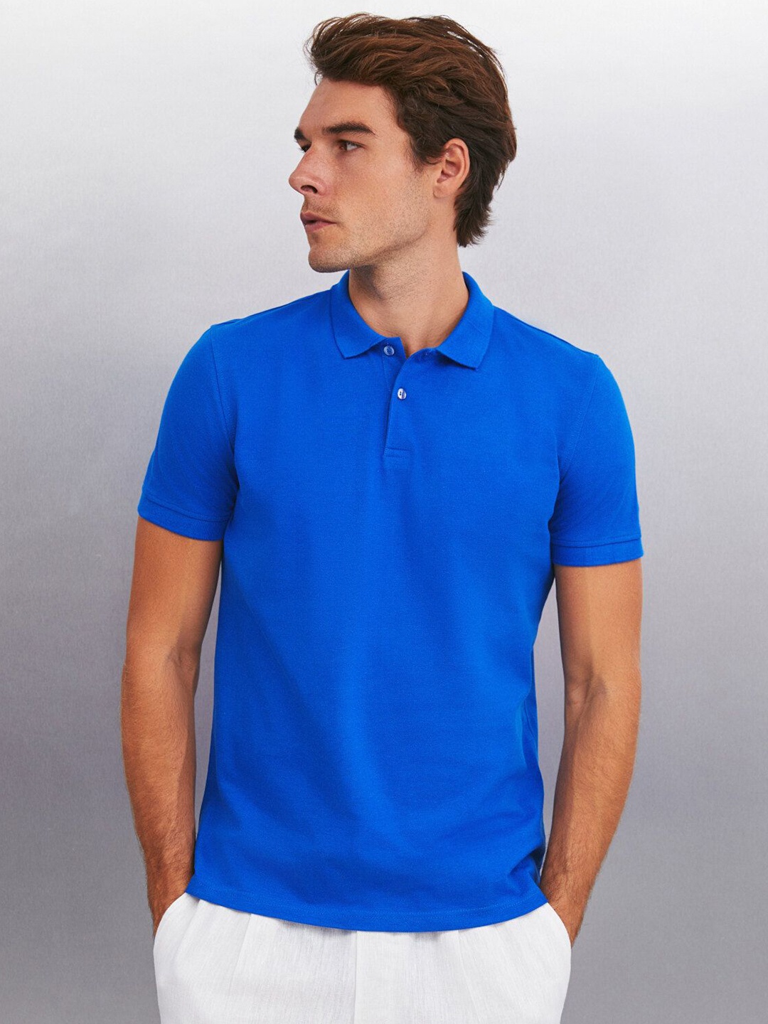 

GRIMELANGE Men Solid Polo Collar Cotton T-Shirt, Na