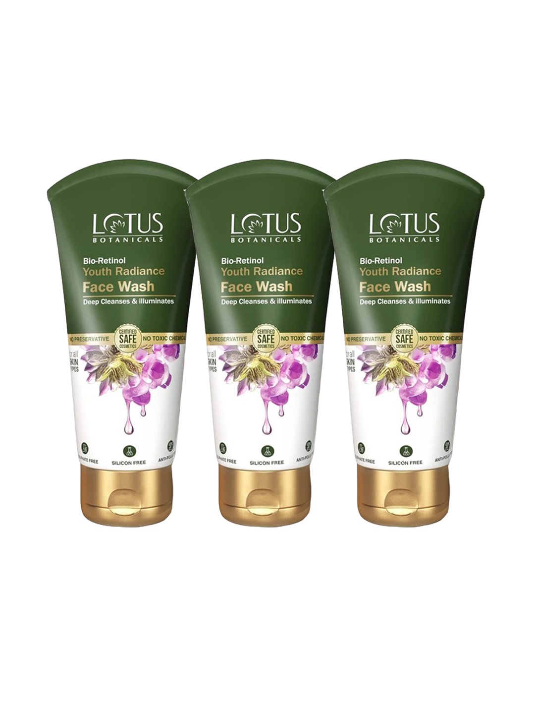 

Lotus Botanicals Set Of 3 Bio Retinol Youth Radiance Face Wash-100ml Each, Green