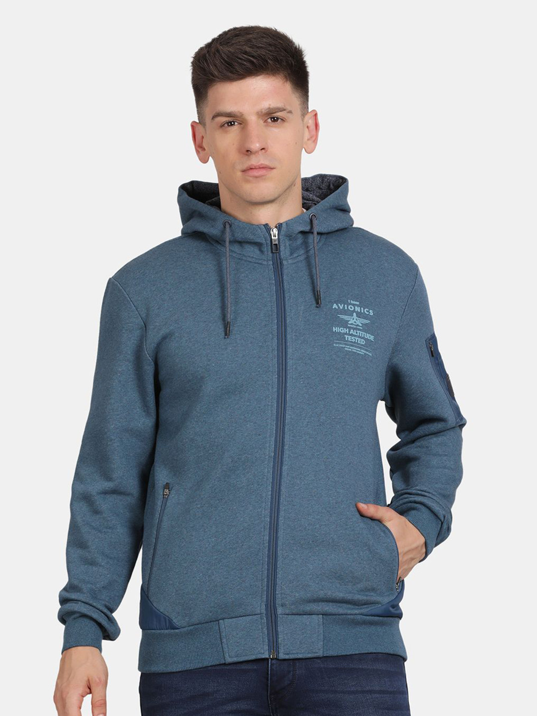 

t-base Men Solid Hooded Sweatshirt, Blue