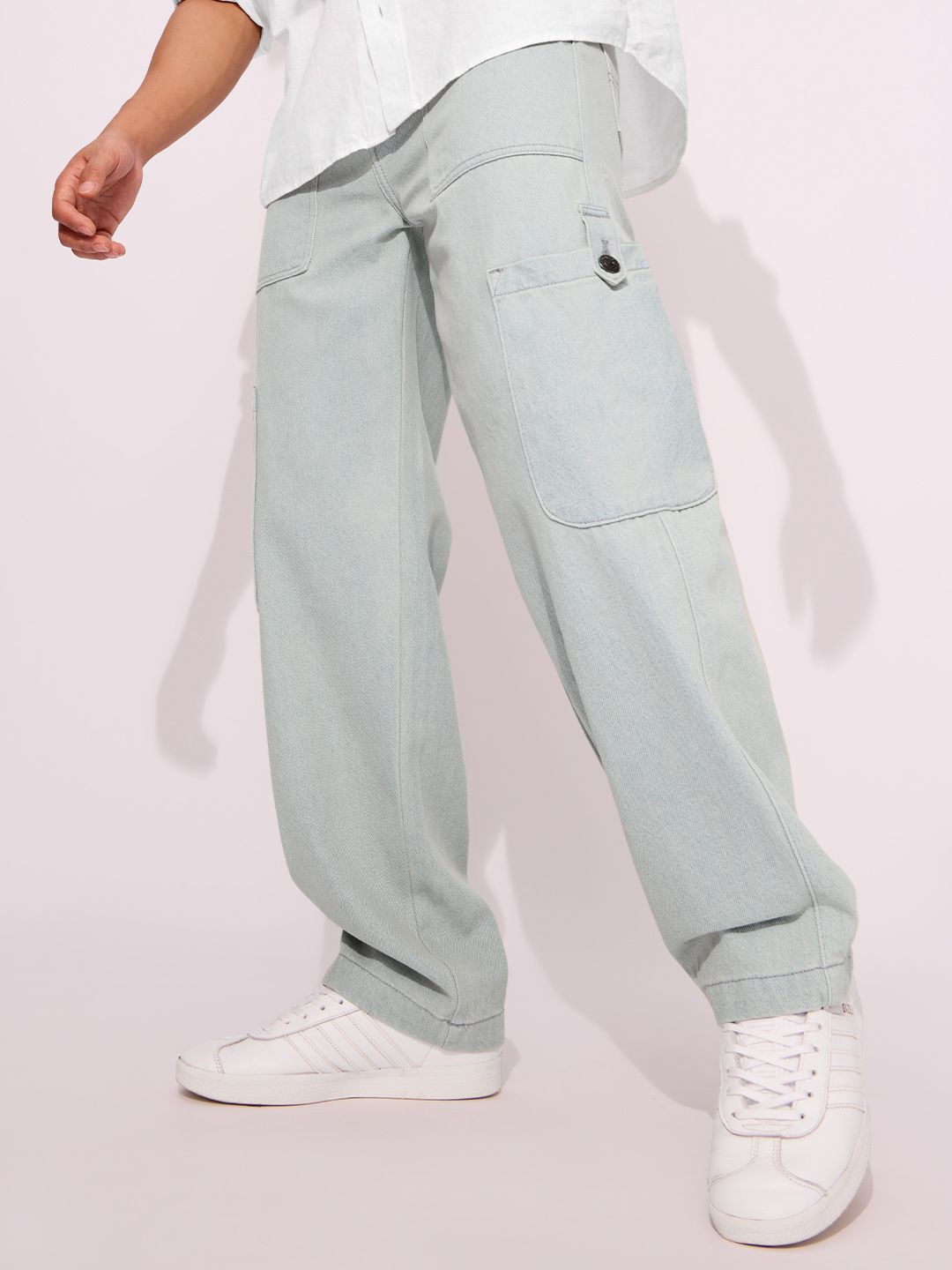 

The Souled Store Men Relaxed Fit Stretchable Cotton Cargo Jeans, Blue