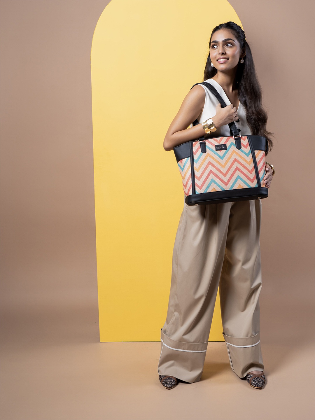 

ZOUK Printed Structured Tote Bag, Multi