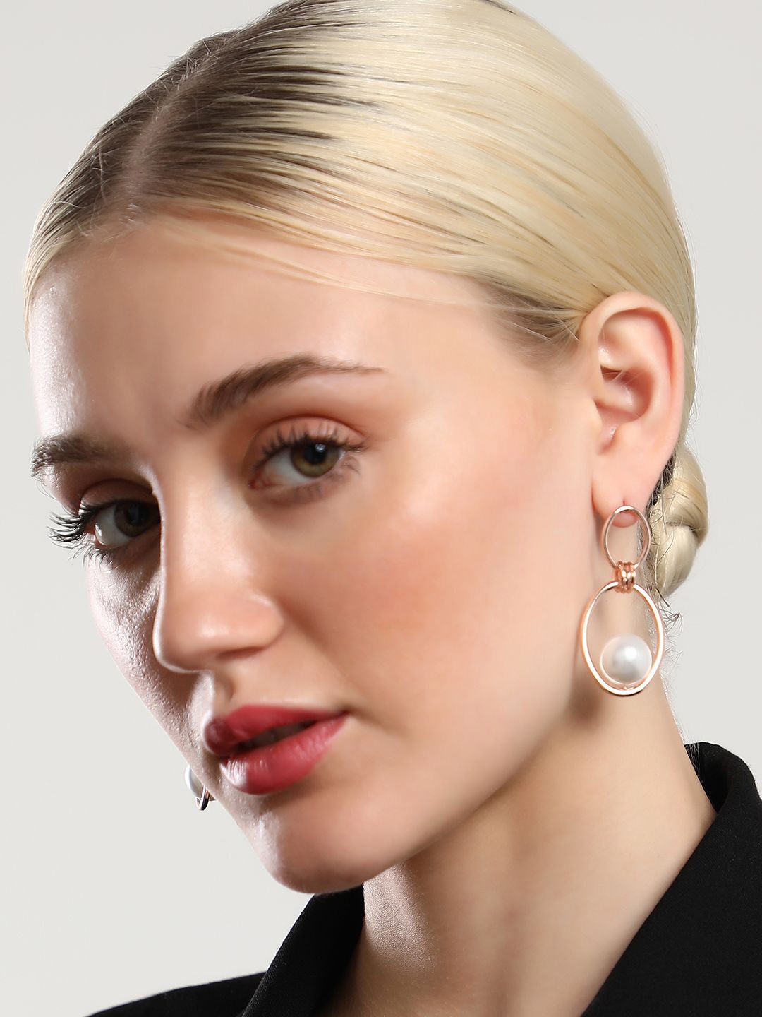 

SOHI Gold-Plated Contemporary Pearls Drop Earrings, Rose gold