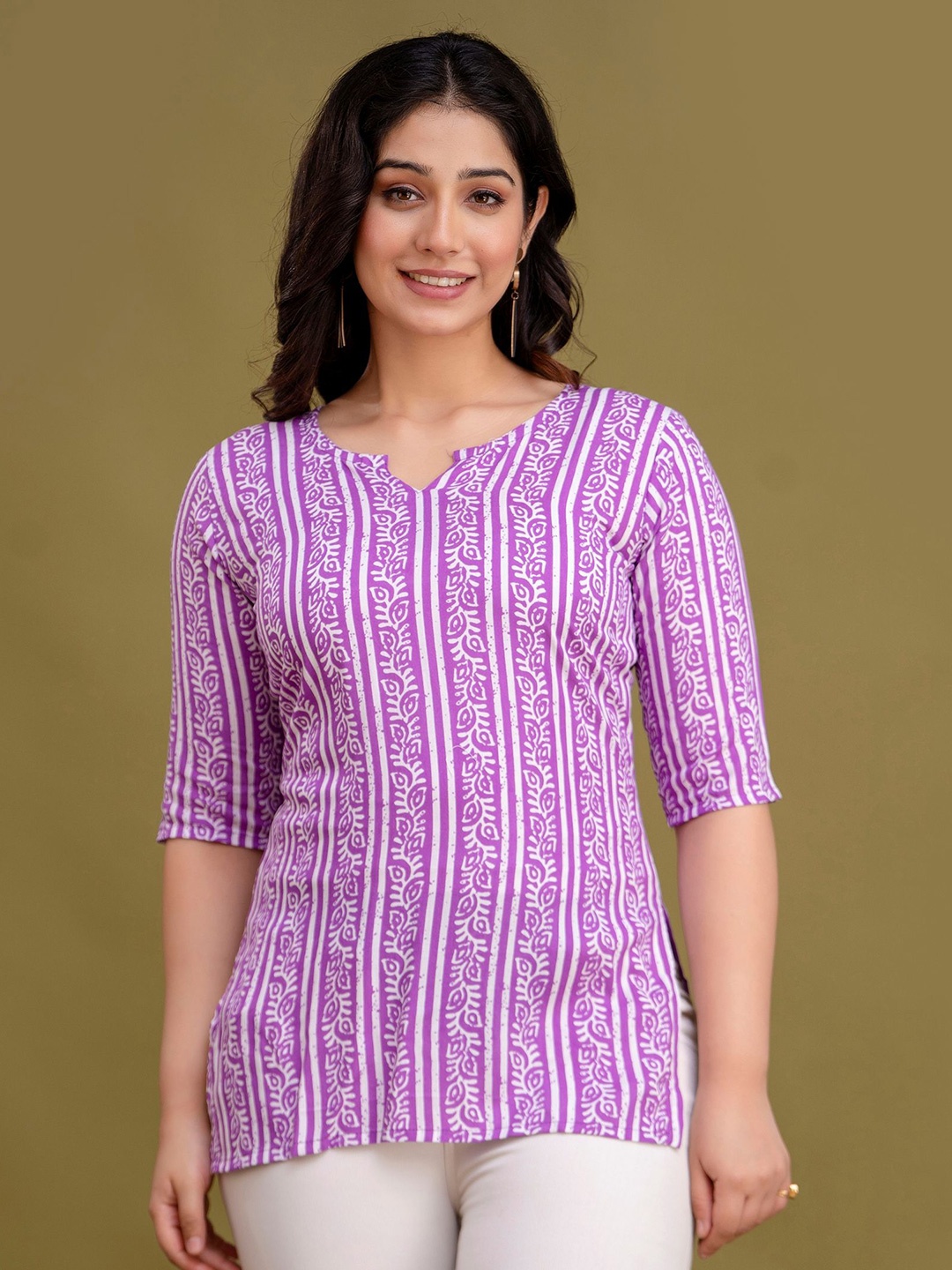 

Mialo fashion Botanical Printed Pure Cotton Kurti, Lavender