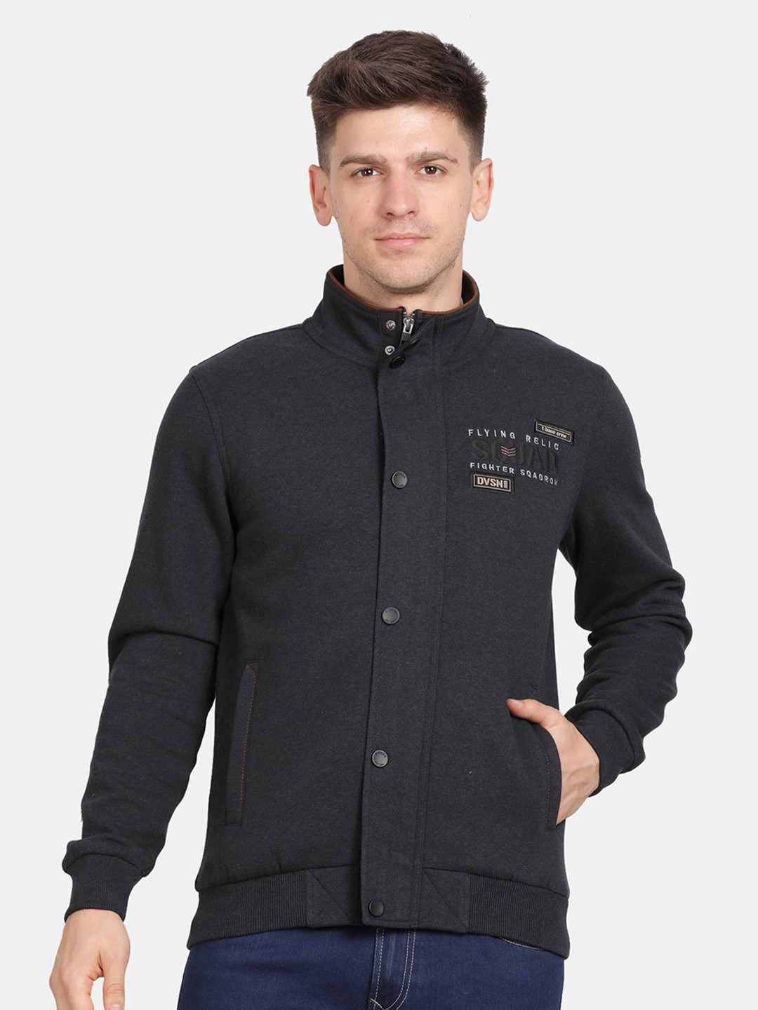 

t-base Men Mock Collar Solid Sweatshirt, Black