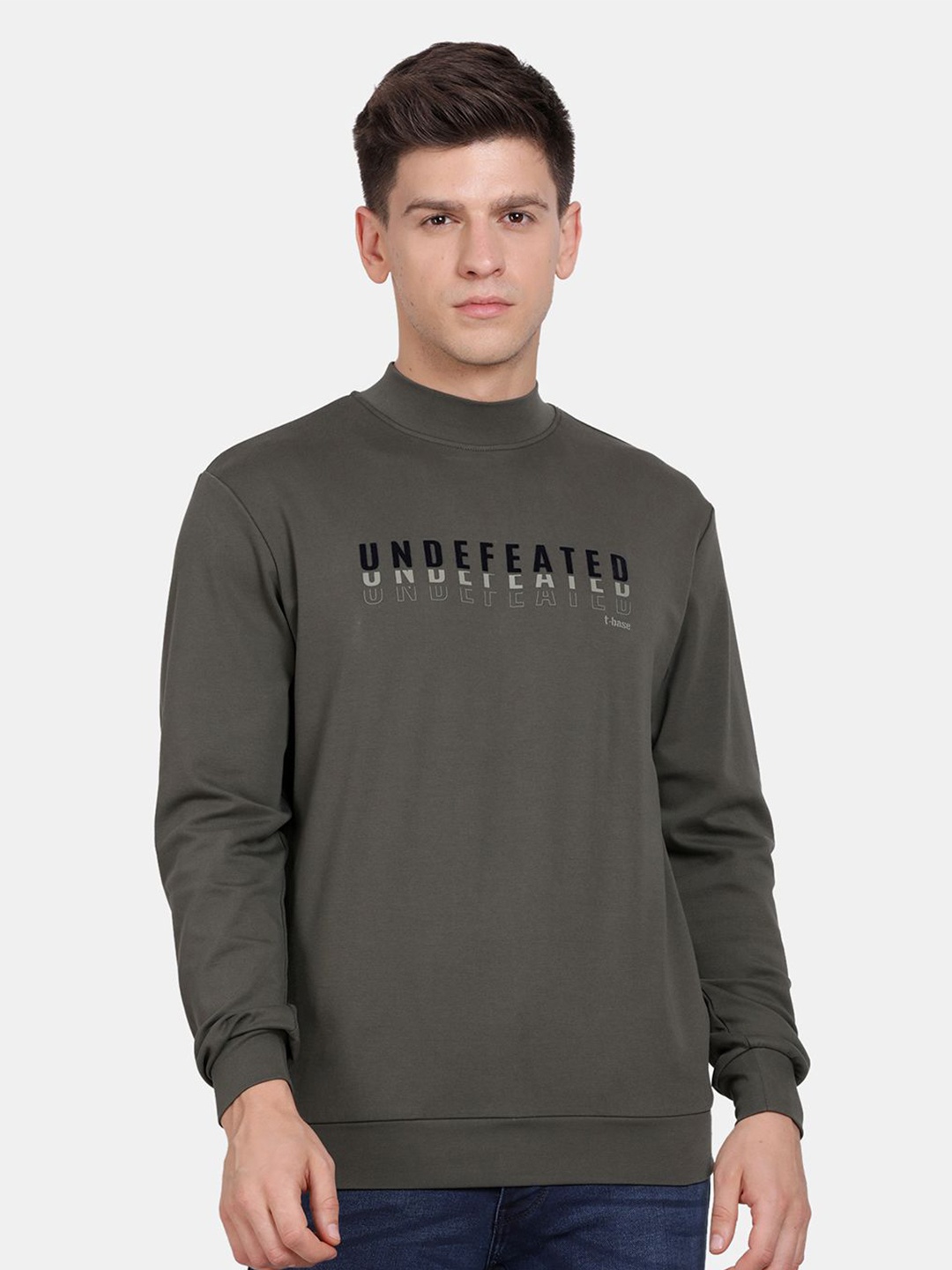 

t-base Men Typography Printed Sweatshirt, Olive