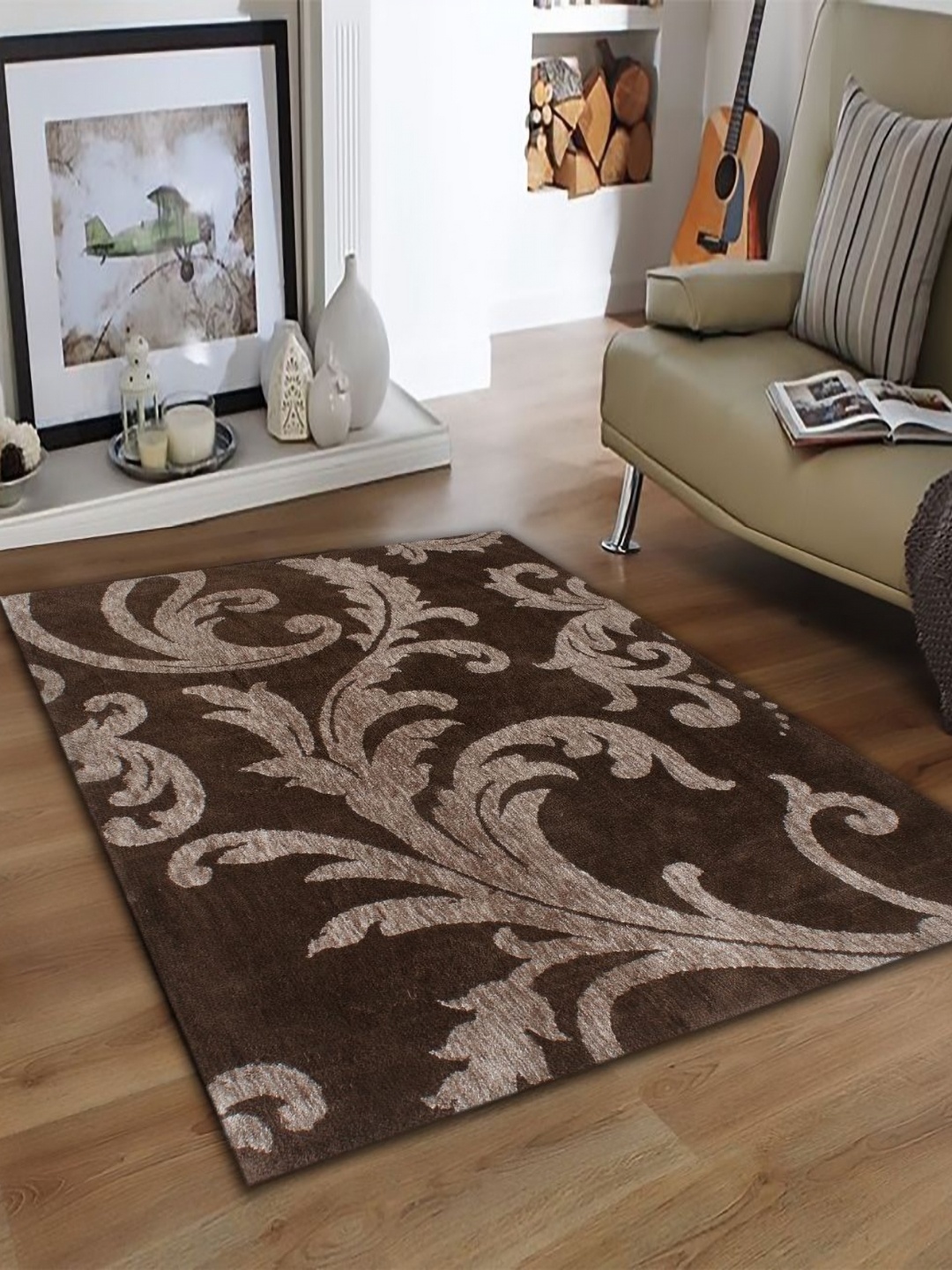 

MULTITEX Coffee Brown & Cream Floral Anti-Skid Carpet