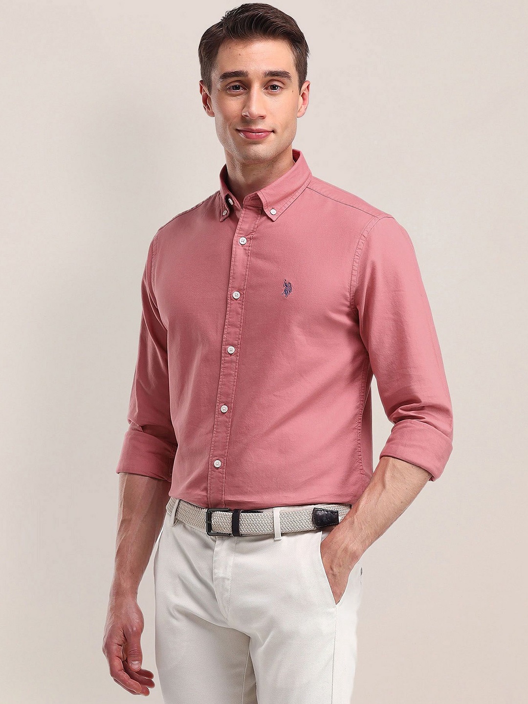 

U.S. Polo Assn. Men Modern Slim Fit Opaque Casual Shirt, Pink