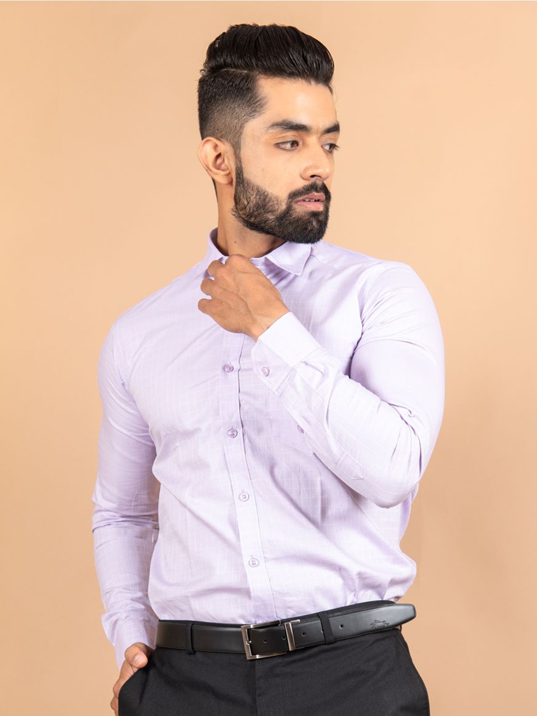 

Tistabene Men Standard Spread Collar Solid Cotton Formal Shirt, Lavender