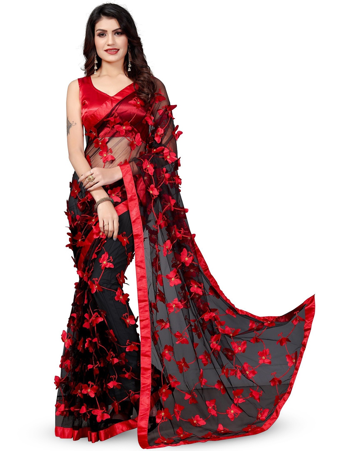 

Aika Embellished Embroidered Net Saree, Black