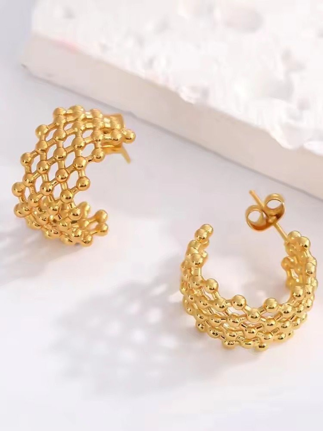 

MEENAZ Gold-Plated Stainless Steel Anti Tarnish Circular Half Hoop Earrings