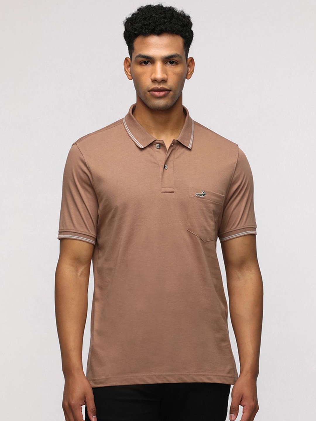 

Crocodile Men Solid Polo Collar Cotton Slim Fit T-Shirt, Brown