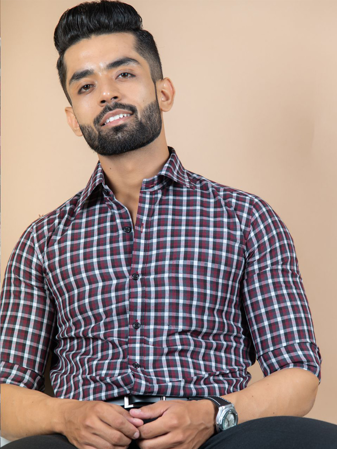 

Tistabene Men Standard Spread Collar Tartan Checked Cotton Casual Shirt, Red