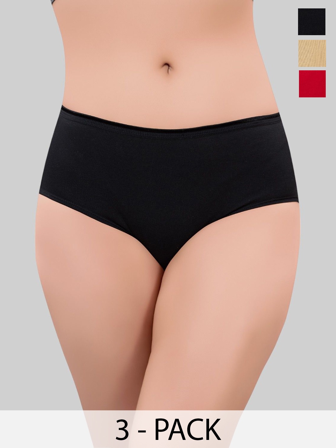 

PLUMBURY Pack Of 3 Women Full Coverage Hipster Briefs, Black