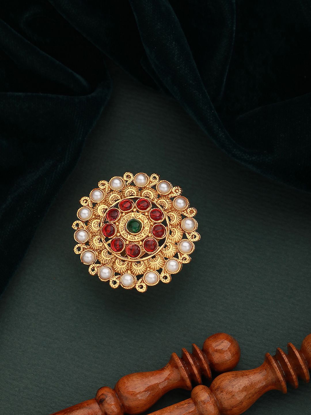 

Anouk White Gold Plated Stone Studded & Pearls Adjustable Finger Ring