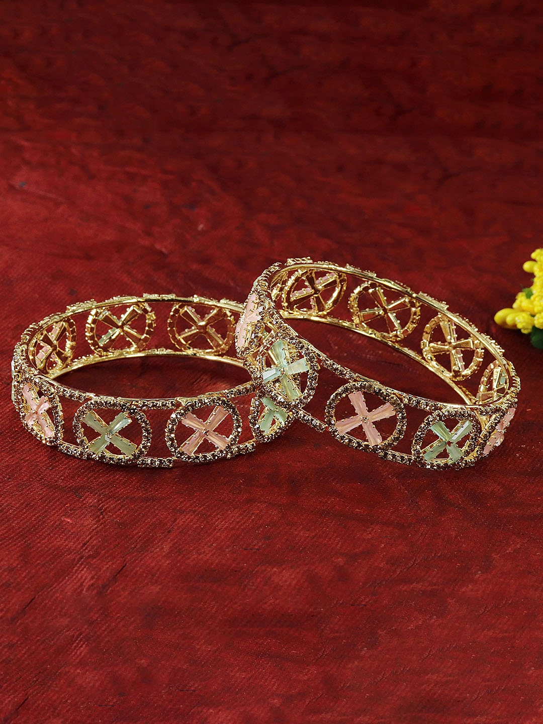 

LAVAZZA Set of 2 American Diamond & Cubic Zirconia Studded Bangles, Gold