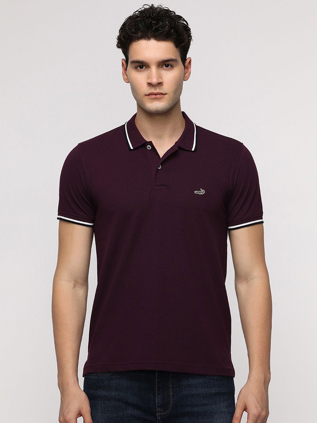 

Crocodile Men Solid Polo Collar Cotton Slim Fit T-Shirt, Purple