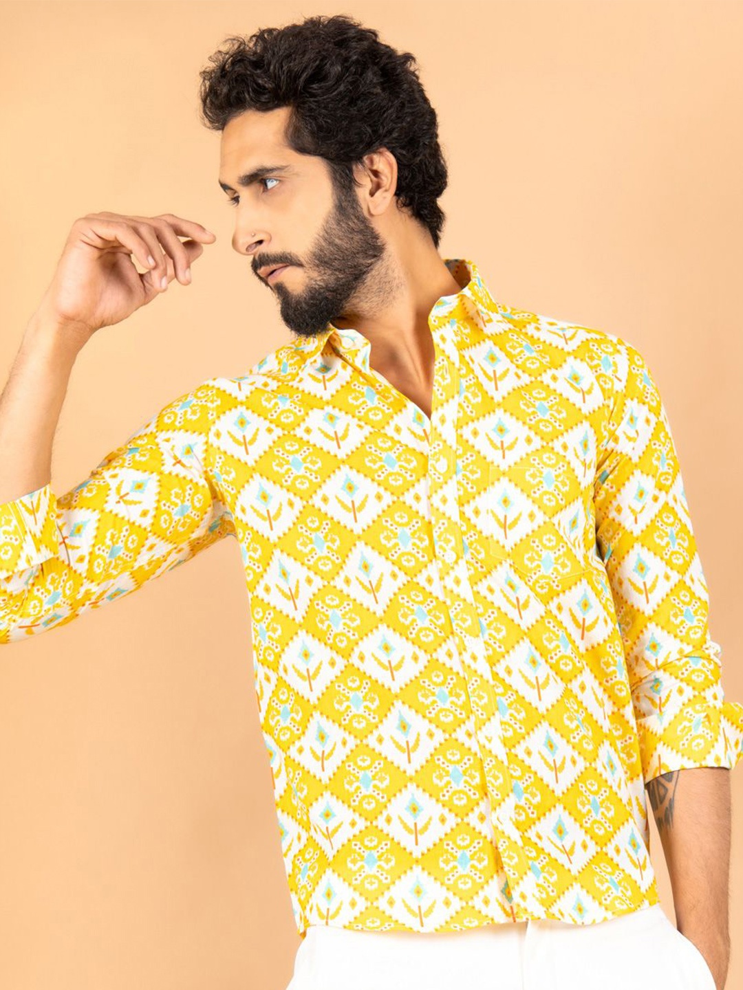 

Tistabene Men Standard Opaque Printed Casual Shirt, Yellow