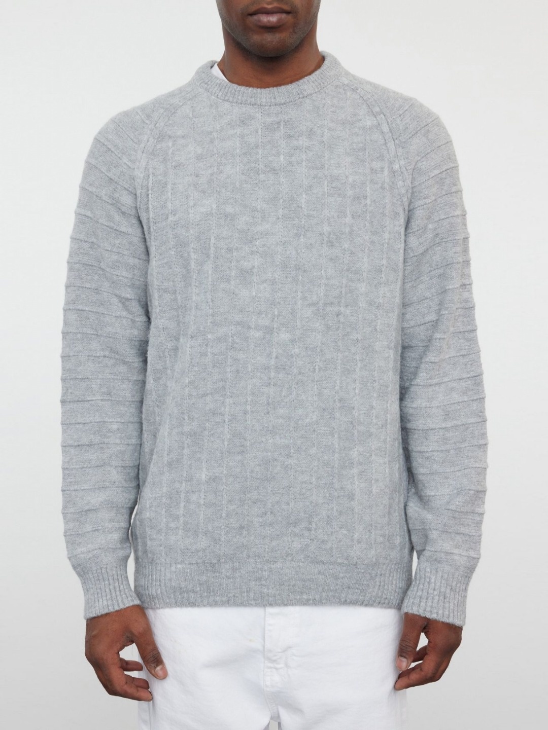 

Trendyol Men Self Design Round Neck T-Shirt, Grey