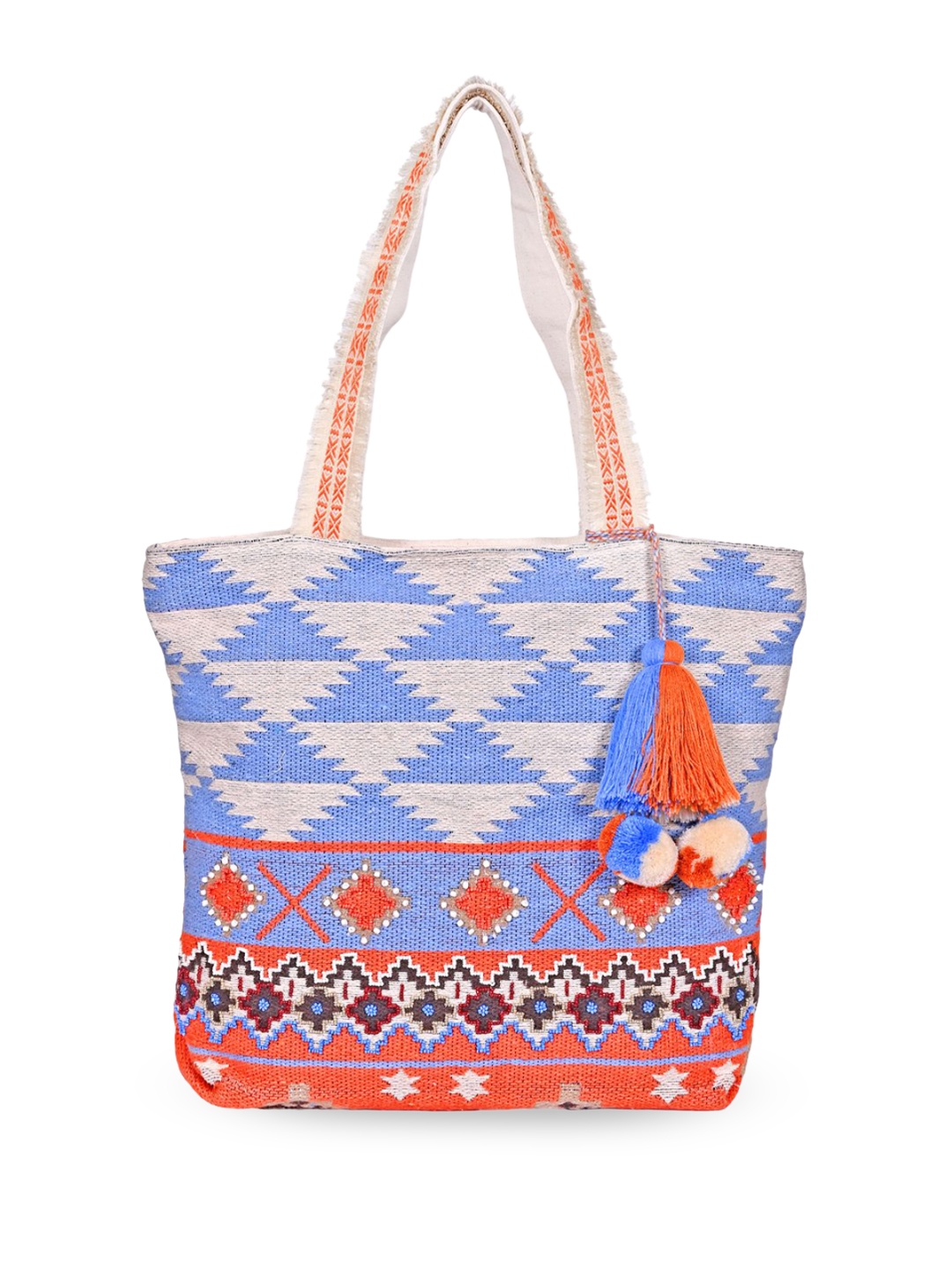 

BohoGirl Geometric Printed Shopper Tote Bag with Tasselled, Multi