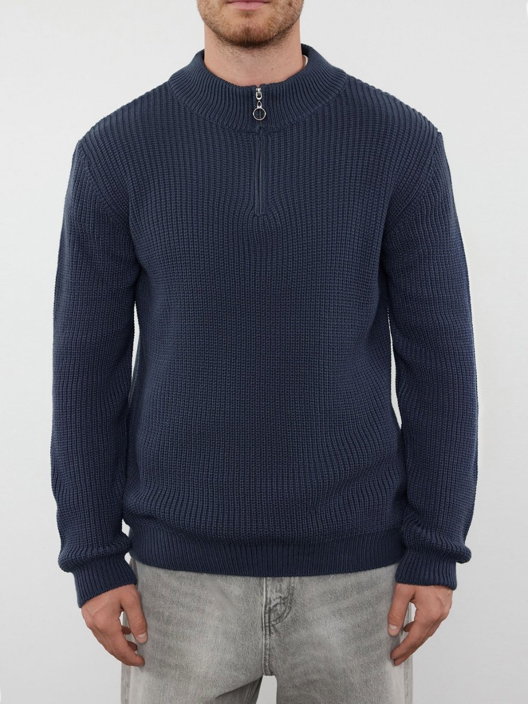 

Trendyol Men Self Design Mock Collar Sweatshirt, Navy blue