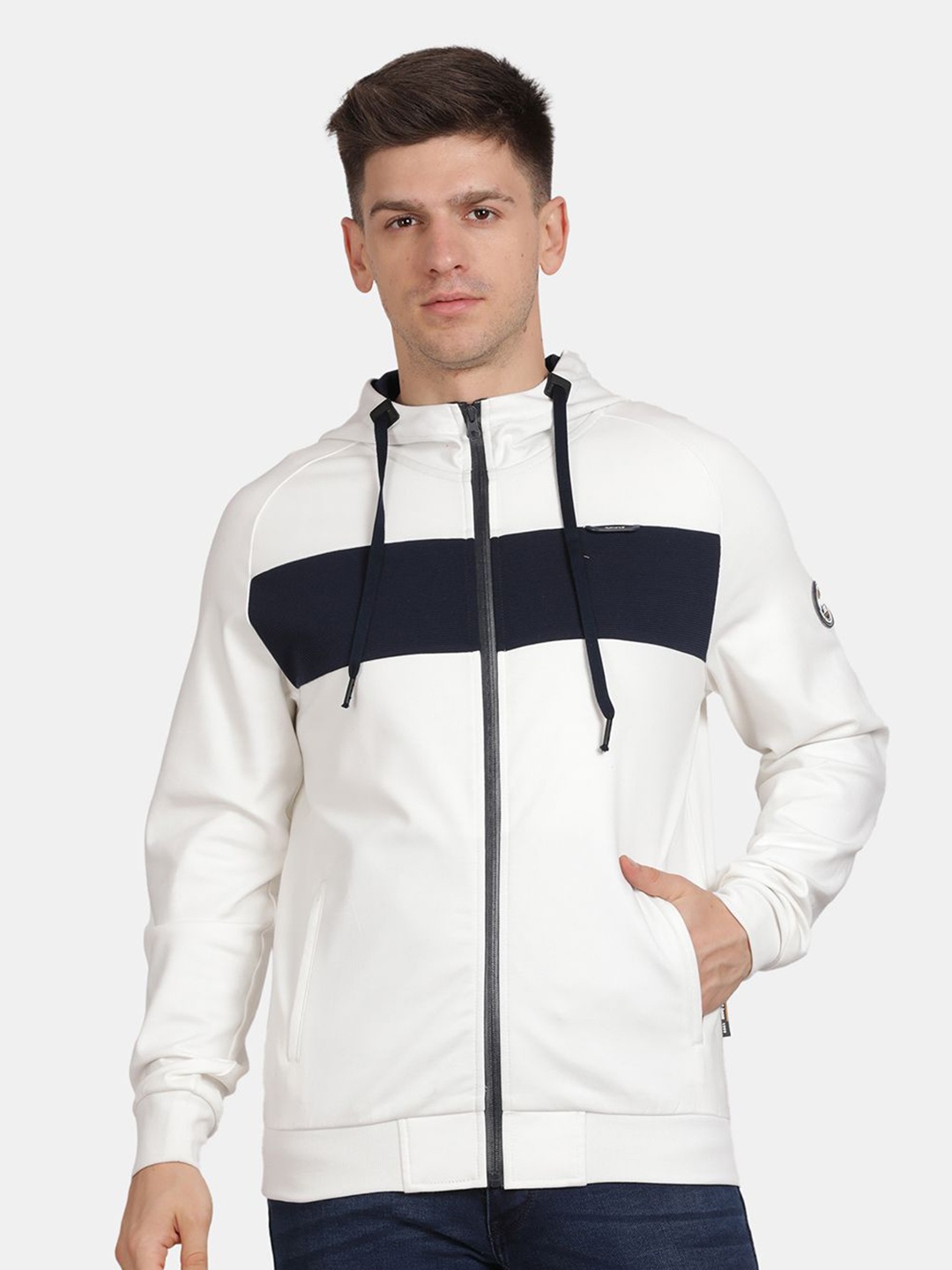 

t-base Men Hooded Colourblocked Sweatshirt, White