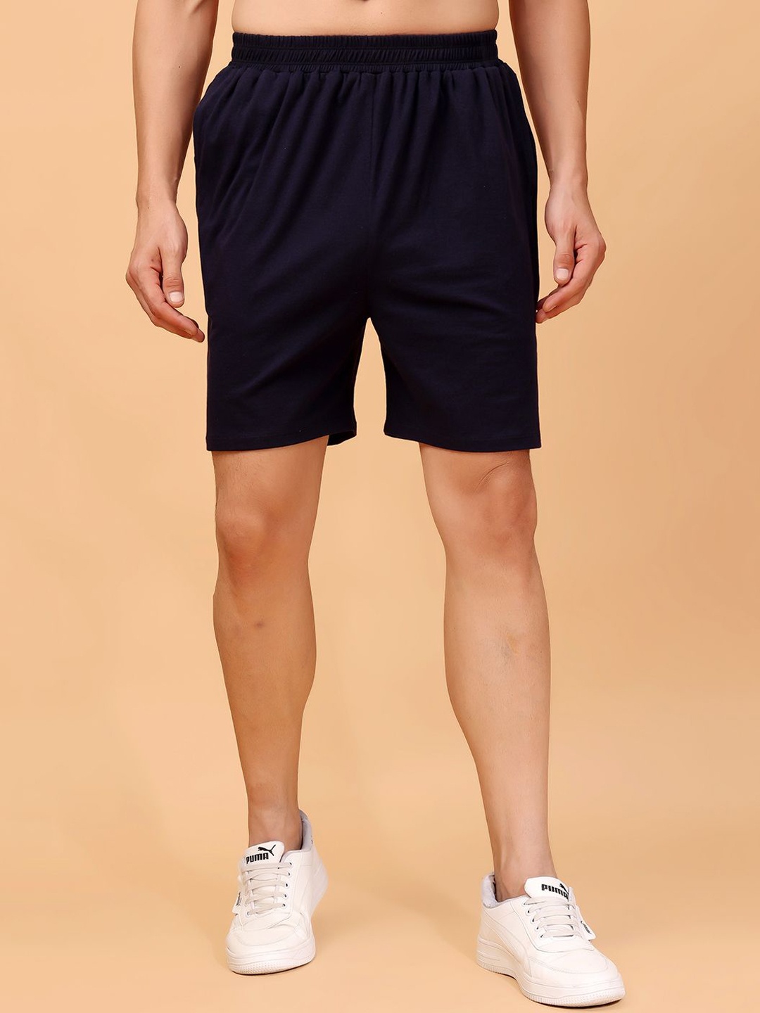 

MINOS Men Slim Fit High-Rise Sports Shorts, Navy blue