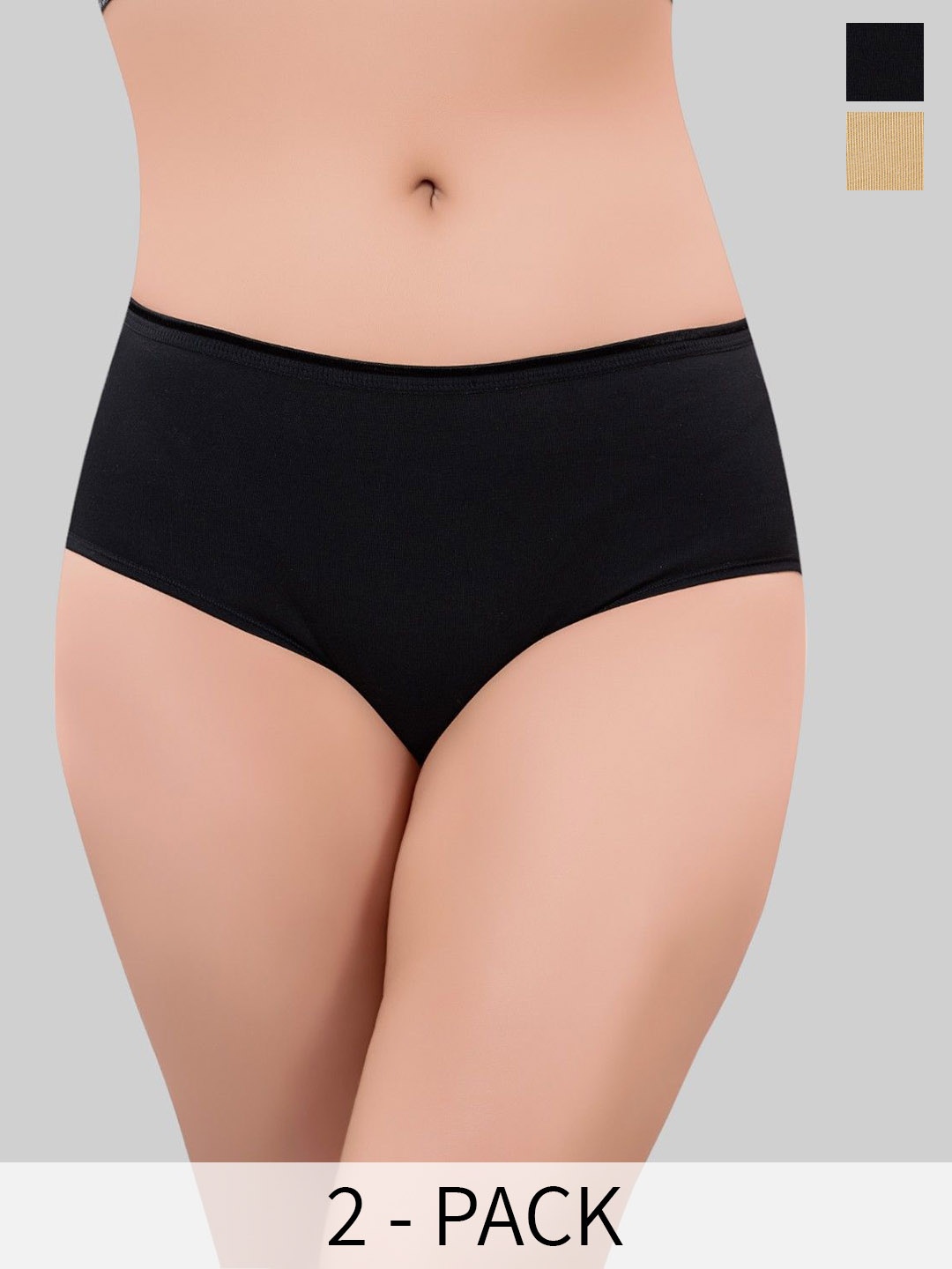 

PLUMBURY Pack Of 2 Women Solid Anti Microbial Hipster Briefs, Black