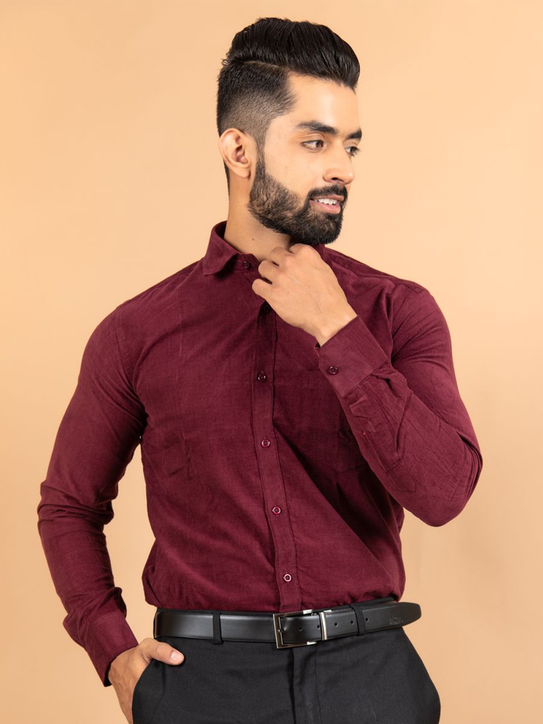 

Tistabene Men Standard Spread Collar Solid Cotton Formal Shirt, Maroon