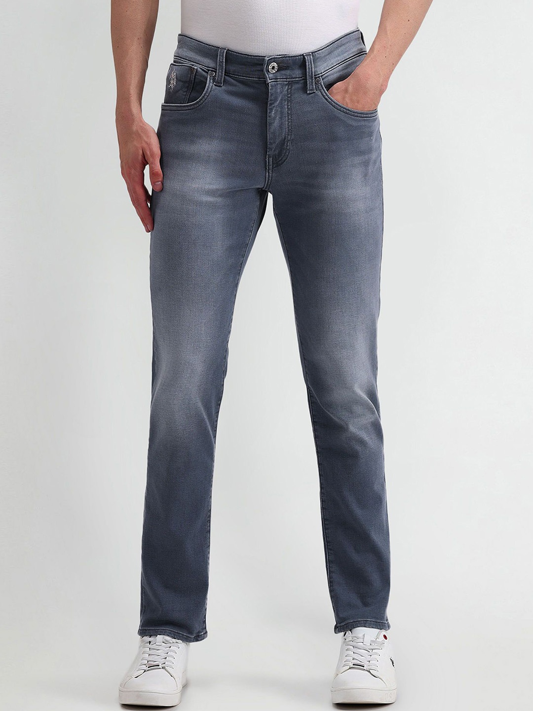 

U.S. Polo Assn. Men Prince Slim Fit Mid-Rise Light Fade Stretchable Jeans, Grey