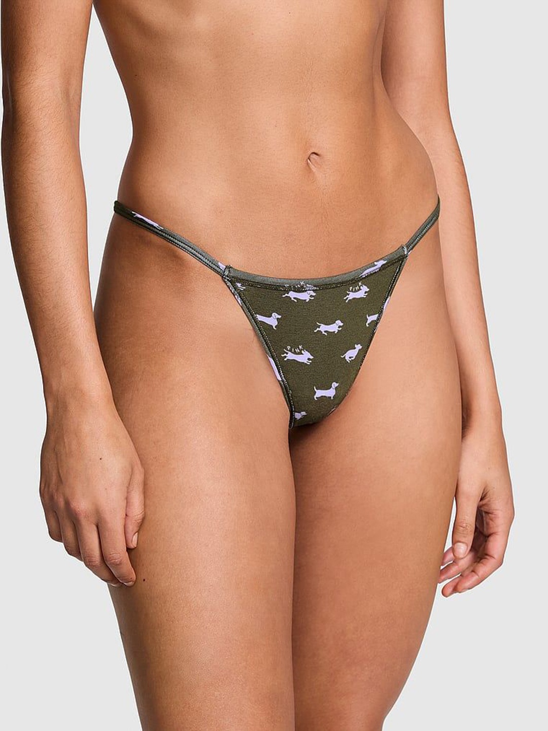 

Victoria's Secret Women Pink Printed Low Rise Thongs Briefs, Olive