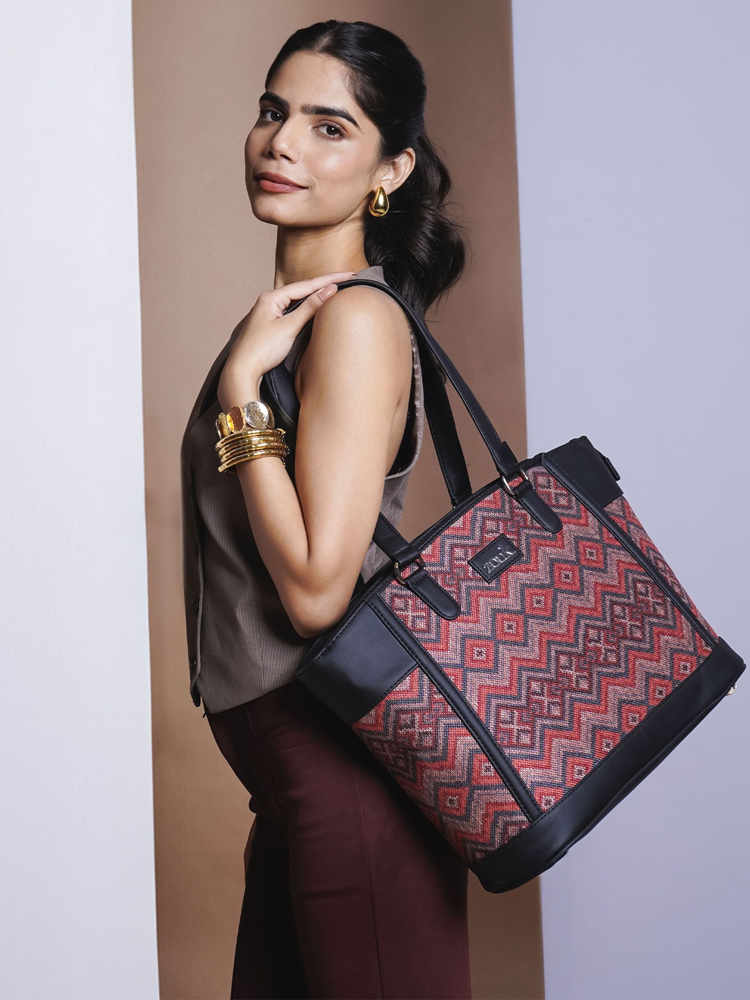 

ZOUK Printed Structured Tote Bag, Multi