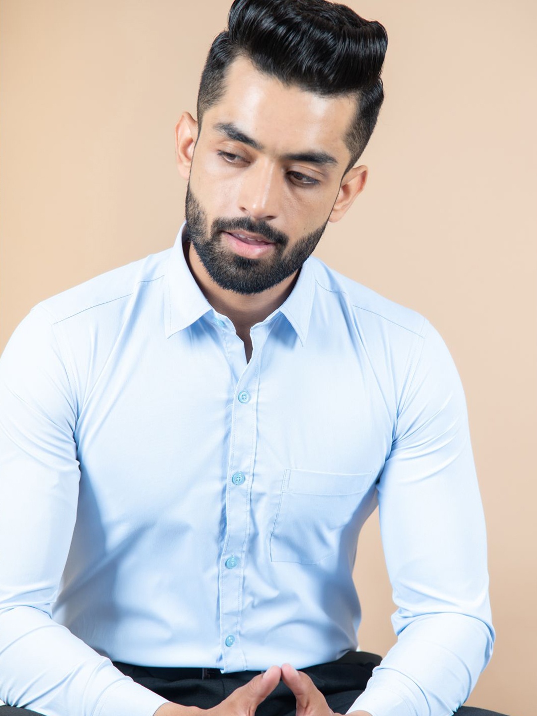 

Tistabene Men Standard Spread Collar Solid Cotton Formal Shirt, Blue