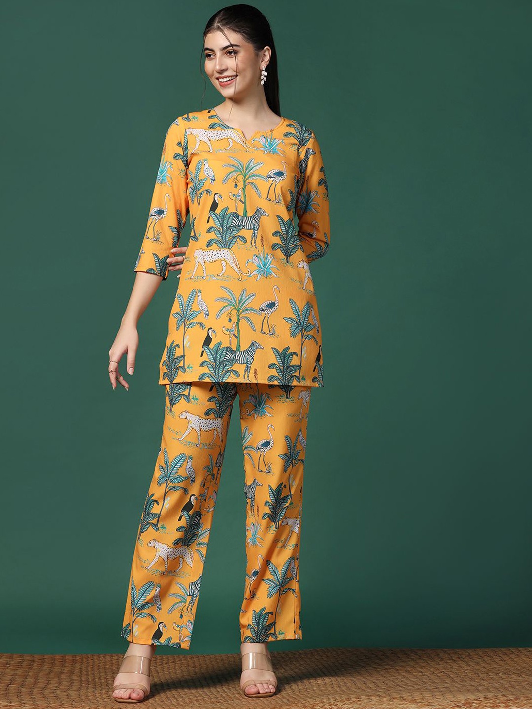 

OMPAX Printed Tunic With Trousers, Mustard