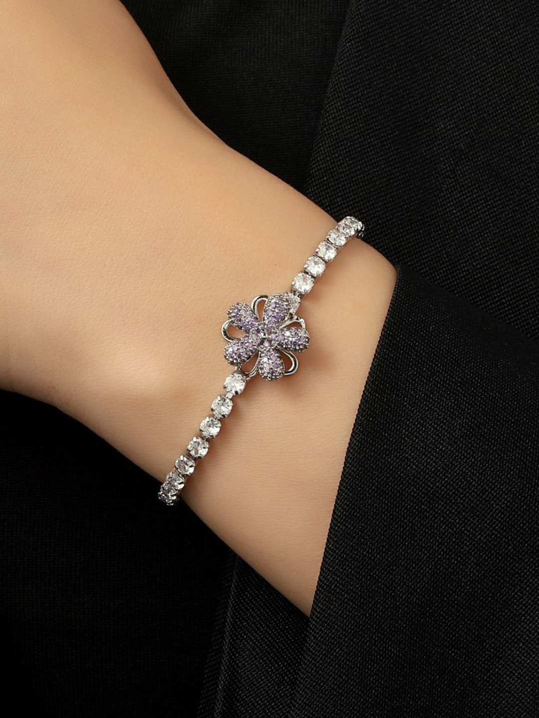 

SALTY Isolde Stainless Steel Silver-Plated Stones Studded Floral Wraparound Bracelet