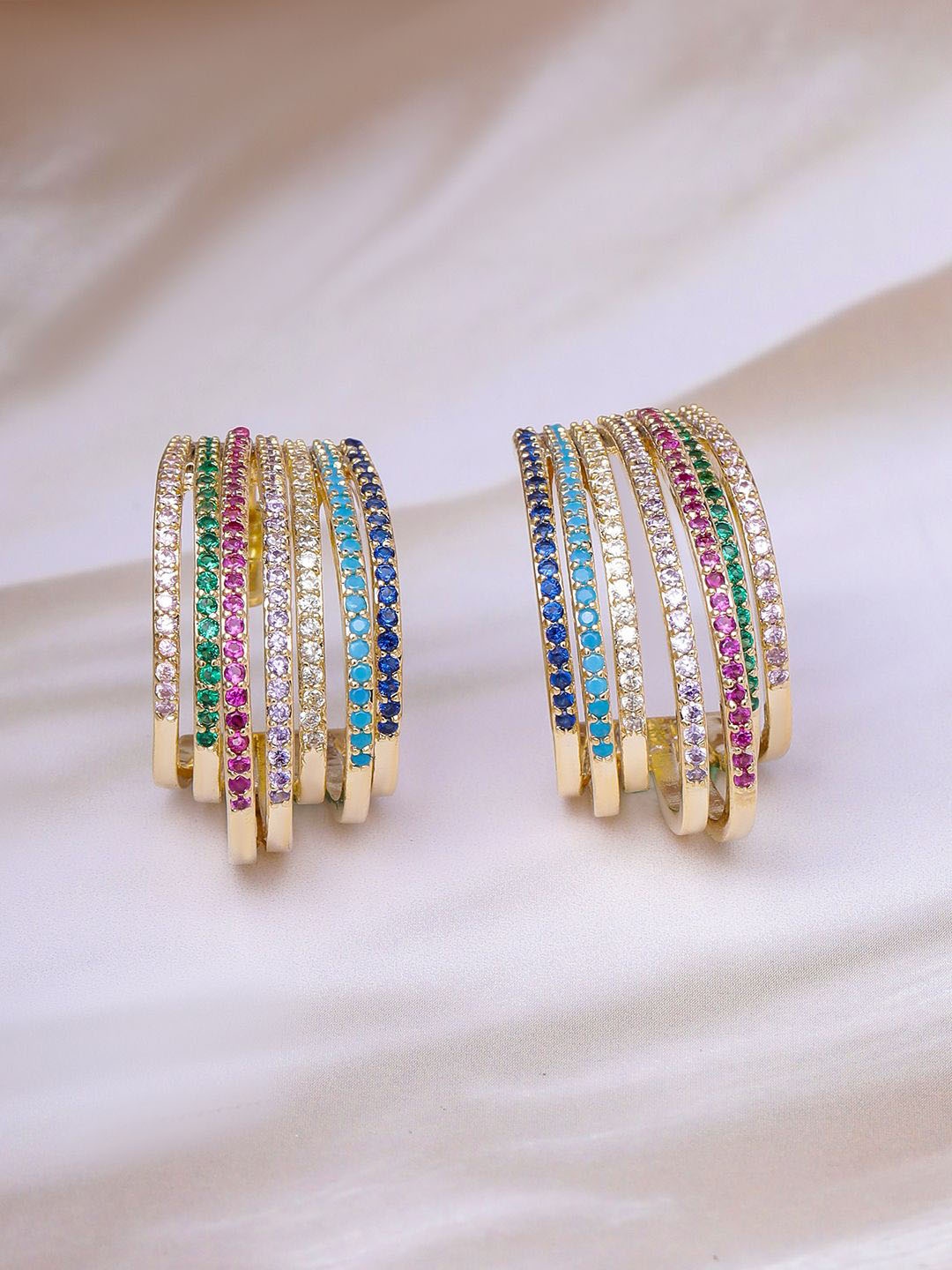 

Rubans 22K Gold-Plated Multicolor AD & Cubic Zirconia Studded Hoop Earrings