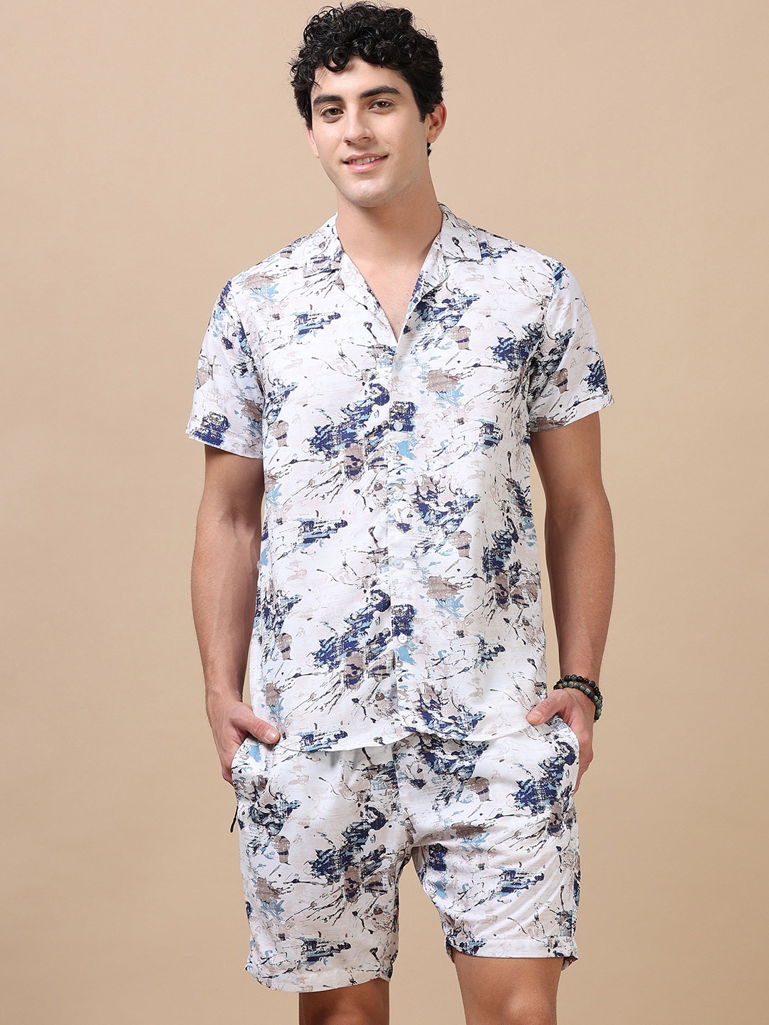 

Bushirt Printed Shirt and Shorts, Cream