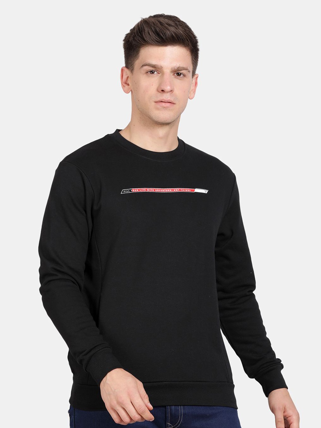 

t-base Men Graphic Printed Sweatshirt, Black