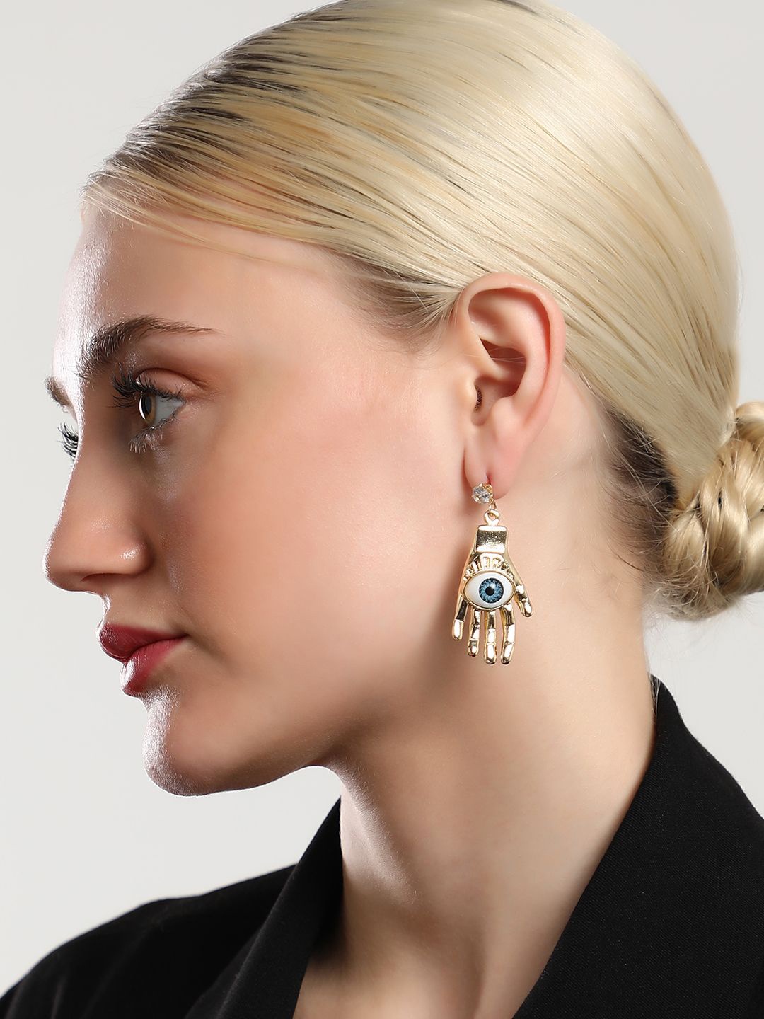 

SOHI The Hamsa Gold-Plated Evil Eye Drop Earrings