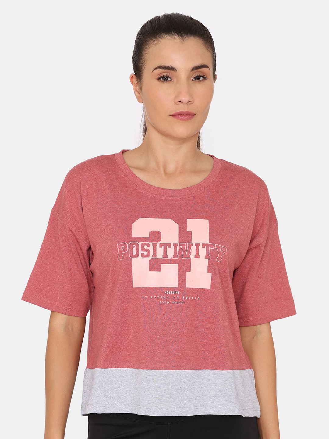 

Rosaline by Zivame Print Extended Sleeves Cotton Top, Red