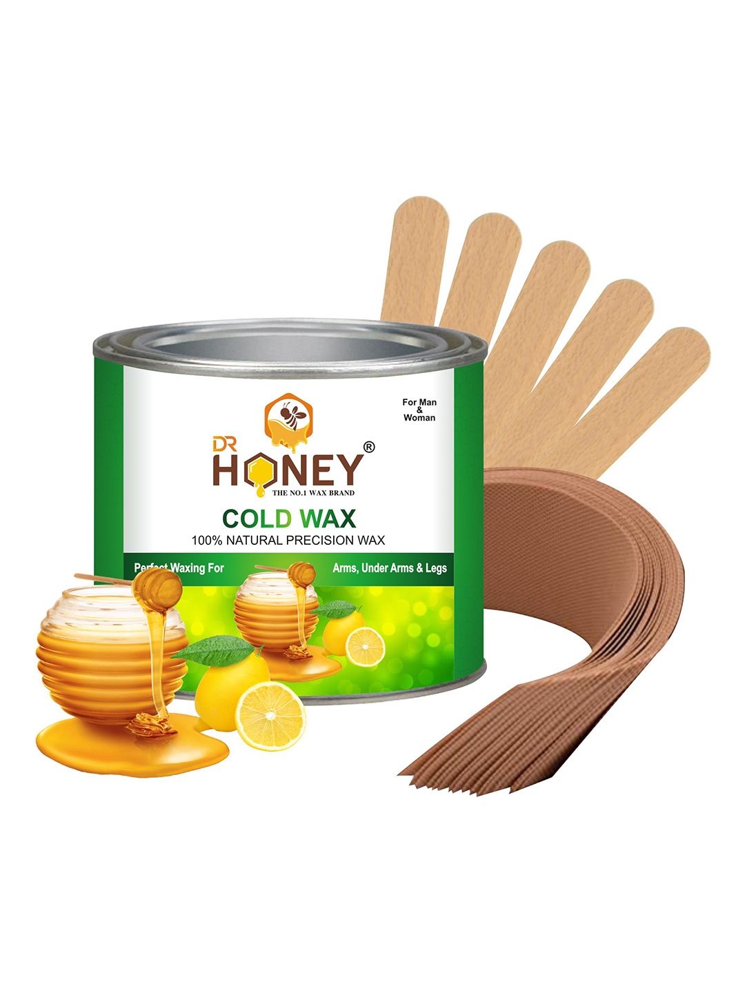 

DR HONEY 100% Natural Precision Cold Wax Comes With Strips and Spatula - 600g, White