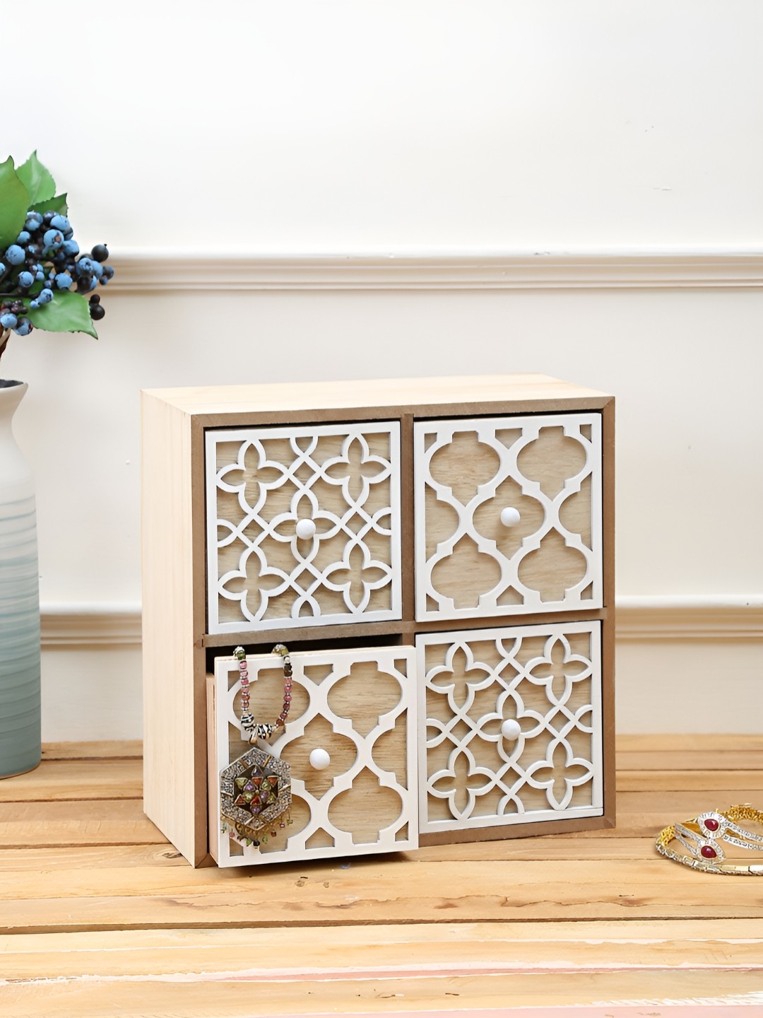 

Aura Brown & White Self Design Wooden Jewellery Organiser
